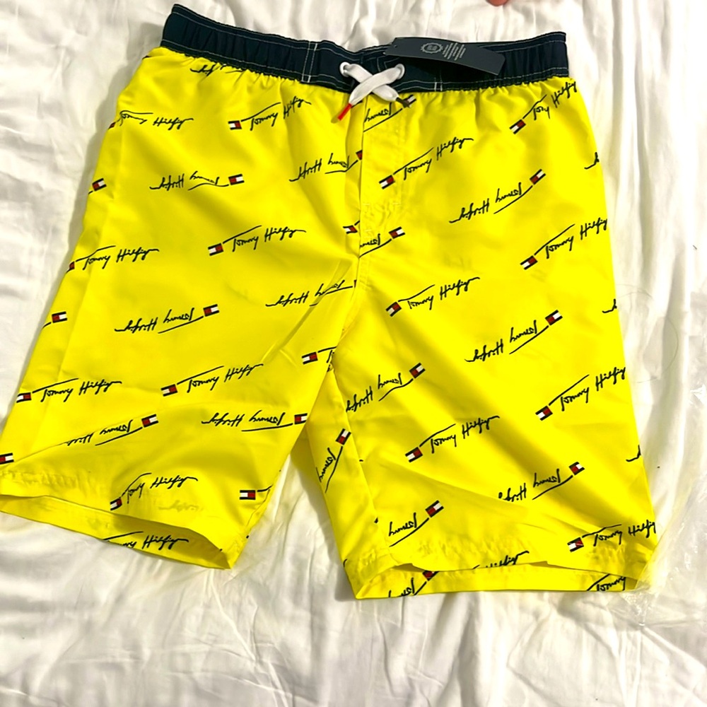 Tommy Hilfiger Big Boys Logo Script Swim Trunks Sunrise Yellow Size XL
